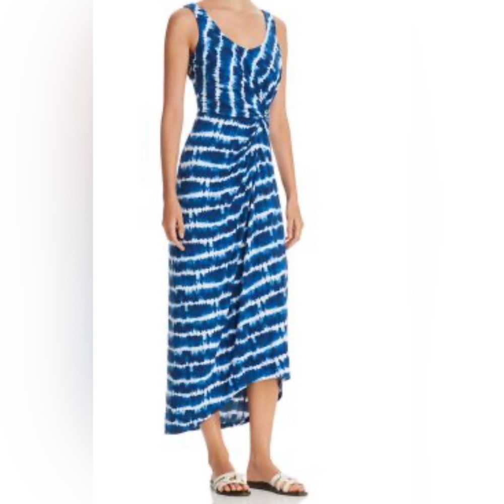 Tommy Bahama Oliana Strip Tambour Blue and White Asymmetrical Hem Maxi Dress - M